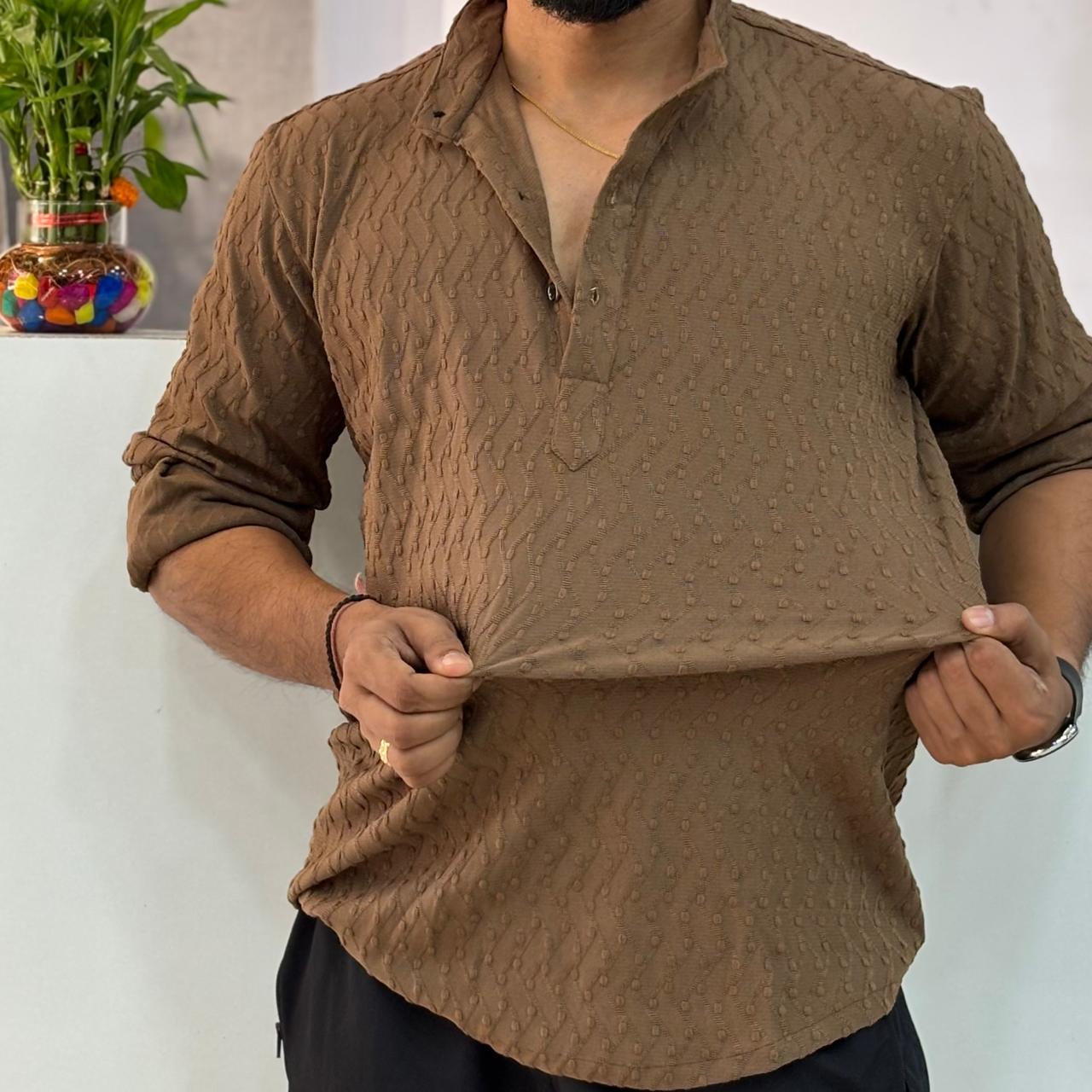 IMP Brown Texture Short Kurta