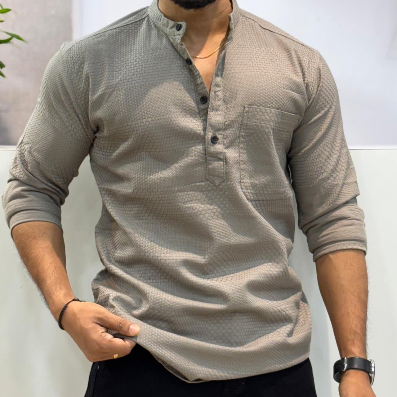 Grey Honey Texture Short Kurta