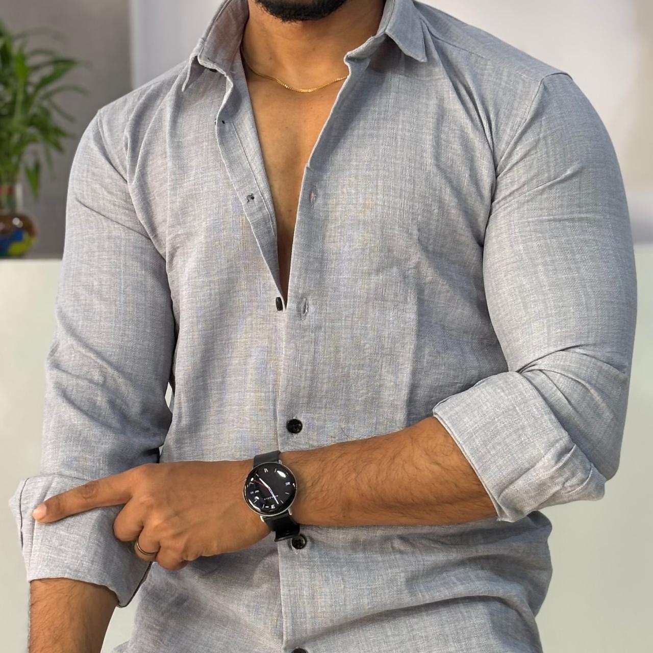 Linen Blend Light Grey Shirt