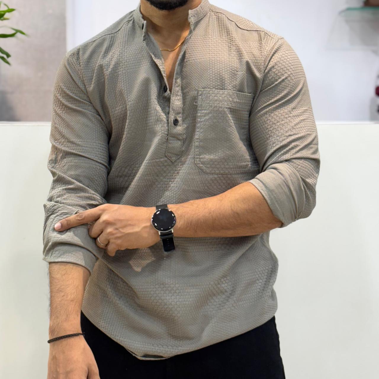 Grey Honey Texture Short Kurta