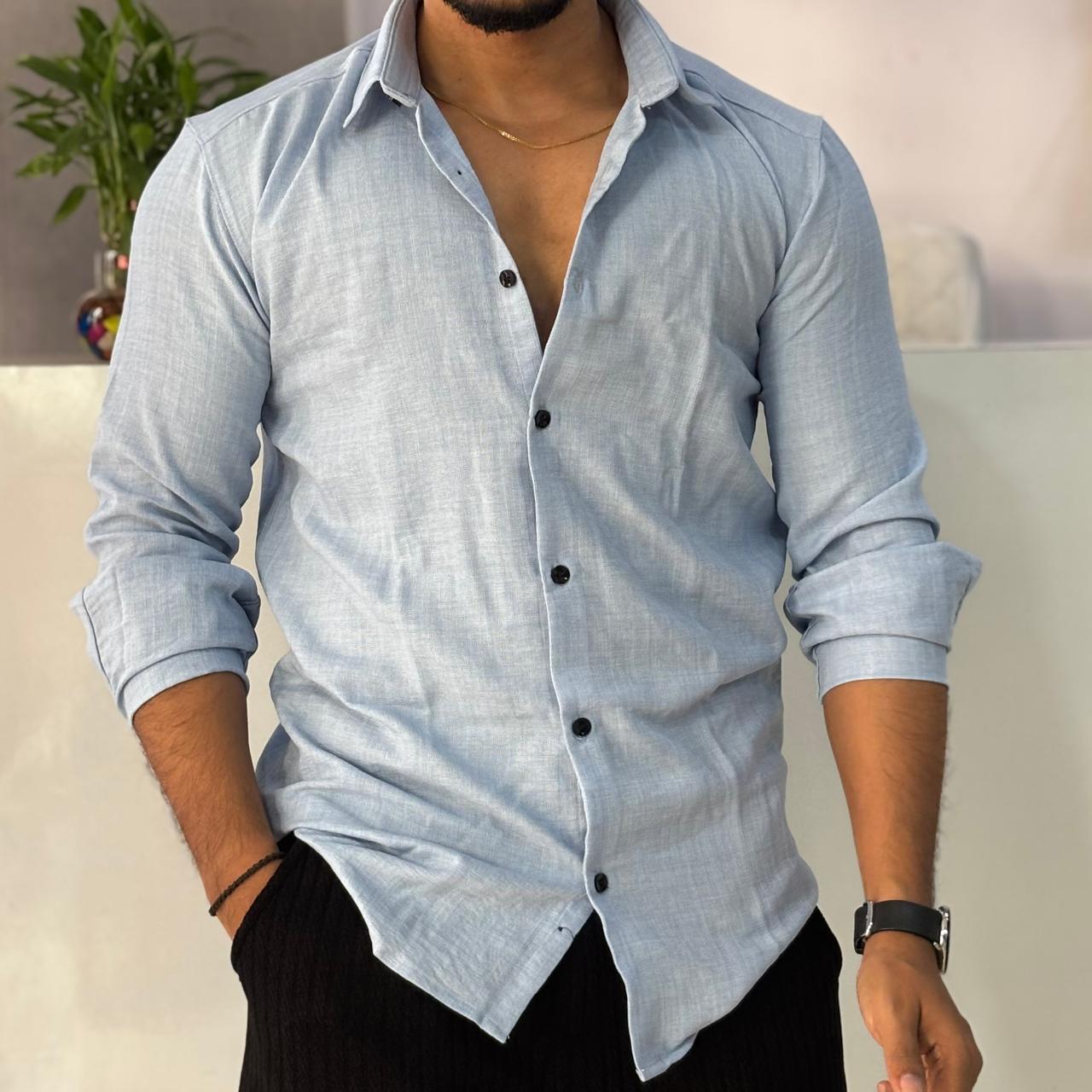 Linen Blend Sky Blue Shirt