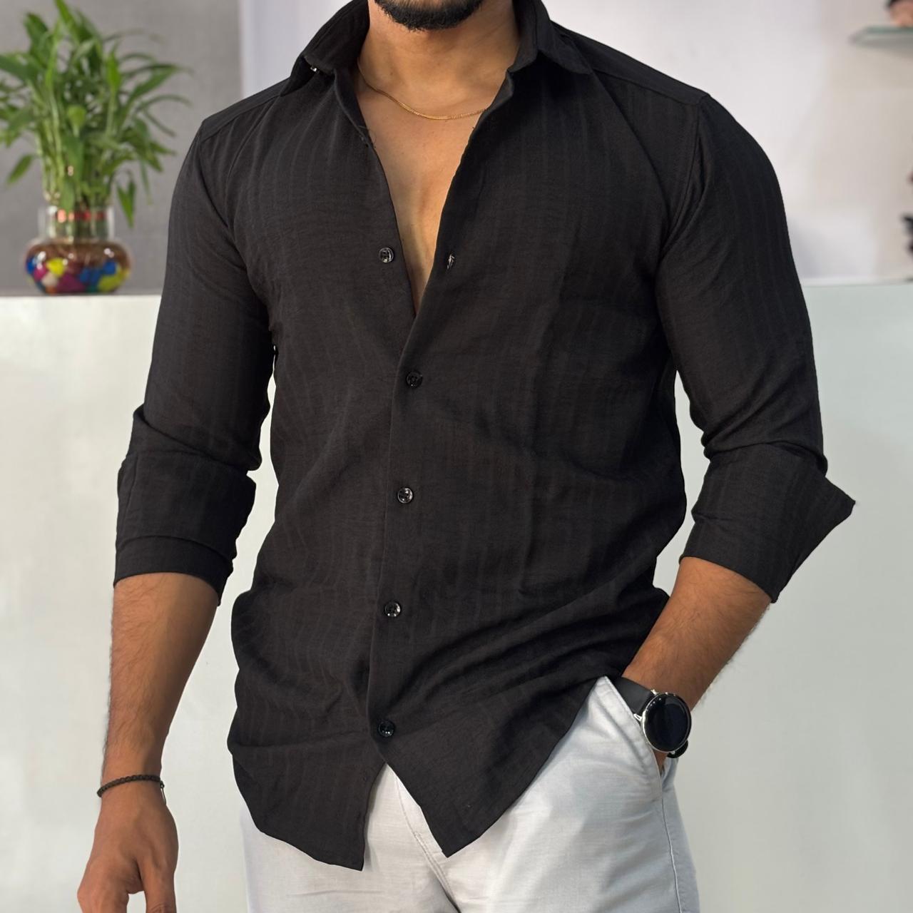 Linen Blend Black Shirt