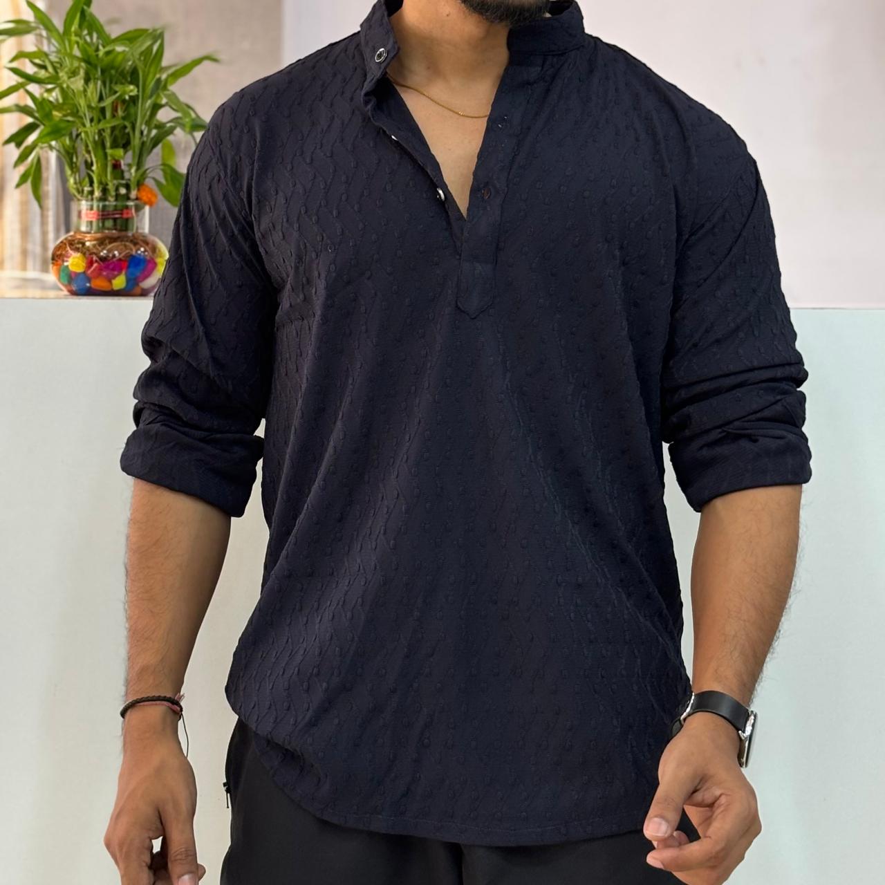 IMP Navy Blue Texture Short Kurta