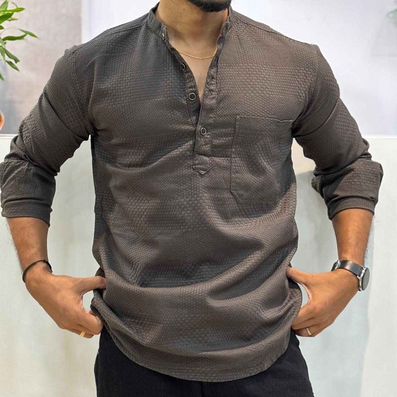 Brown Honey Texture Short Kurta