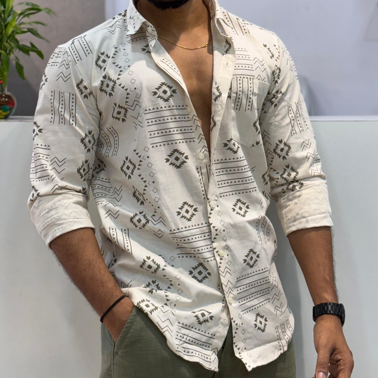 Mehendi Linen Print Shirt