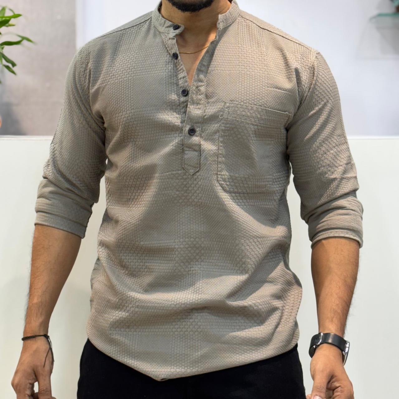 Grey Honey Texture Short Kurta