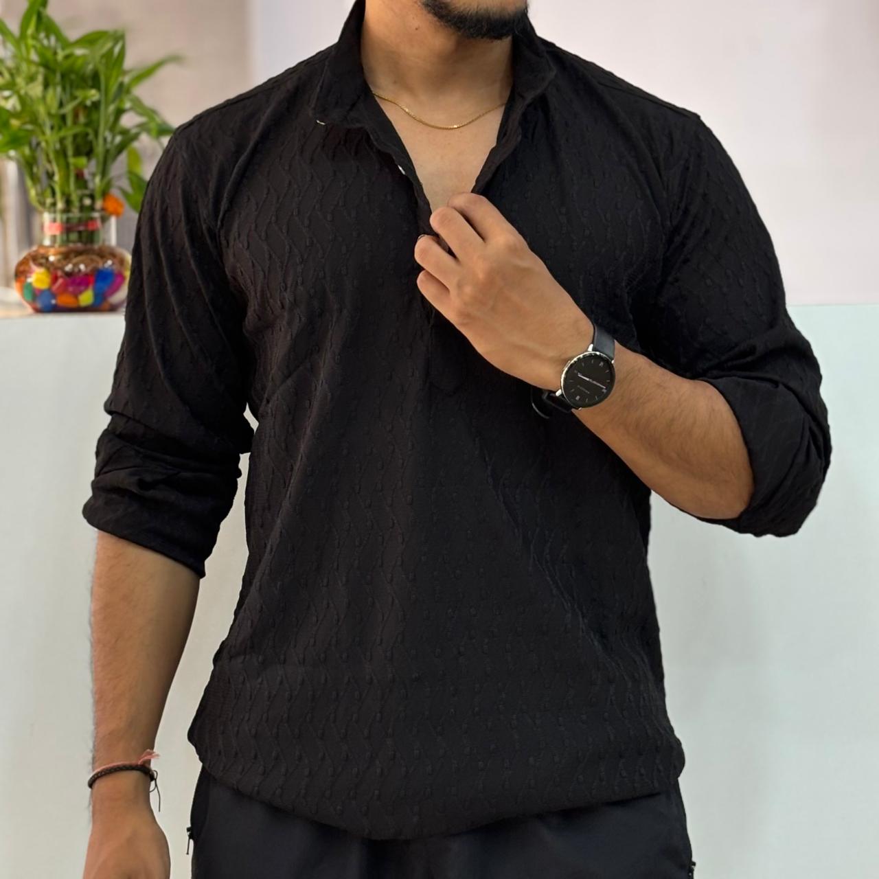 IMP Black Texture Short Kurta