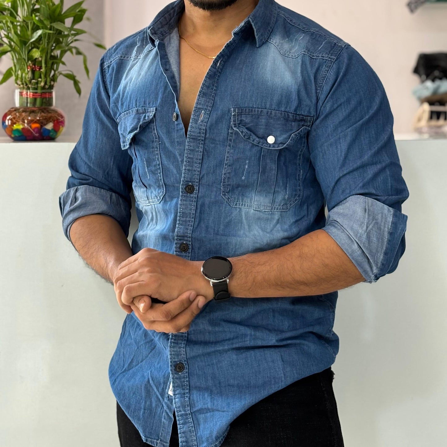 Dark Blue Denim Shirt
