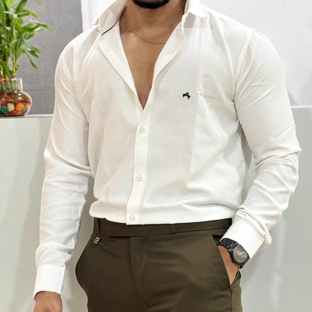 Self Design Party Wear Cord Shirt