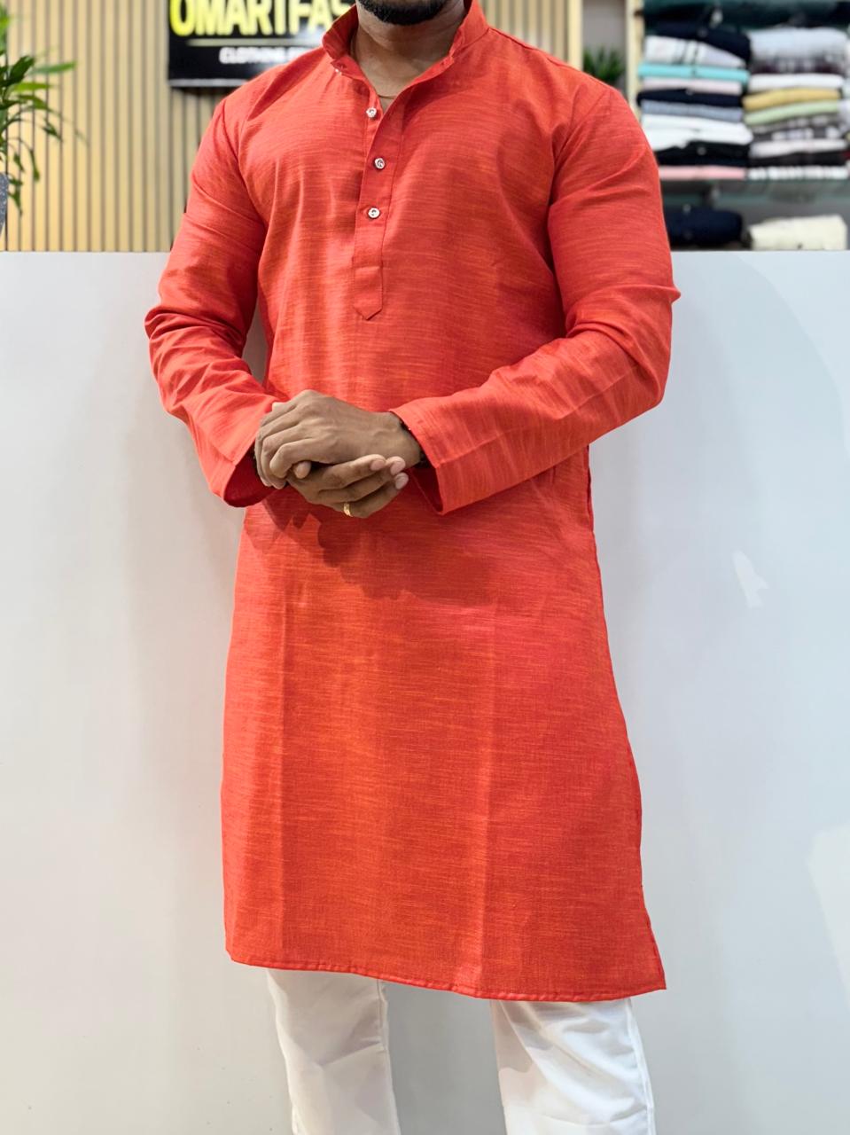 Spicy Cotton Kurta Kesri