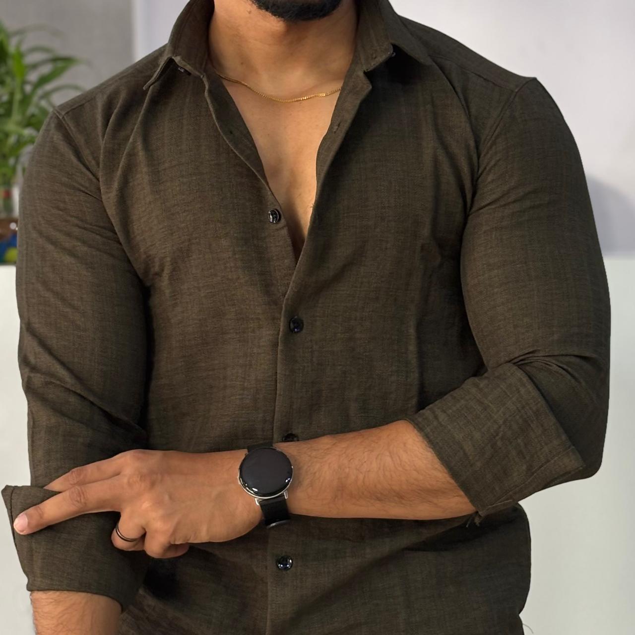 Linen Blend Olive Green Shirt
