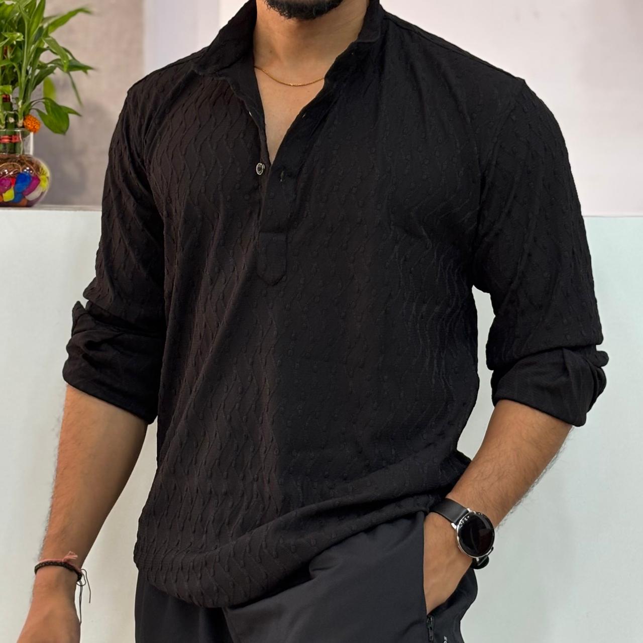 IMP Black Texture Short Kurta