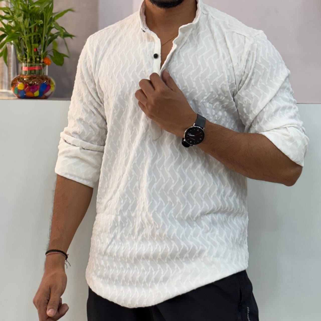 IMP White Texture Short Kurta