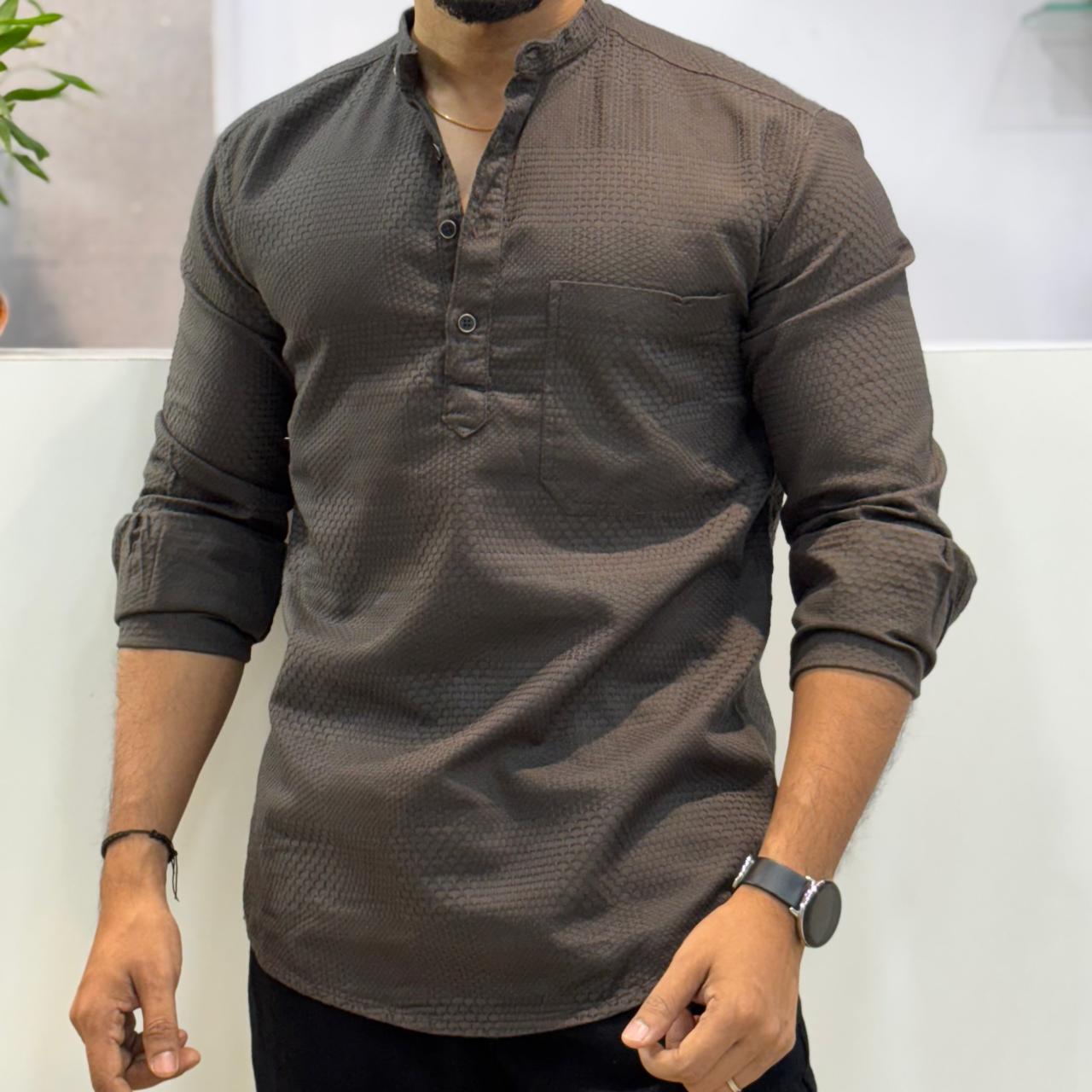 Brown Honey Texture Short Kurta