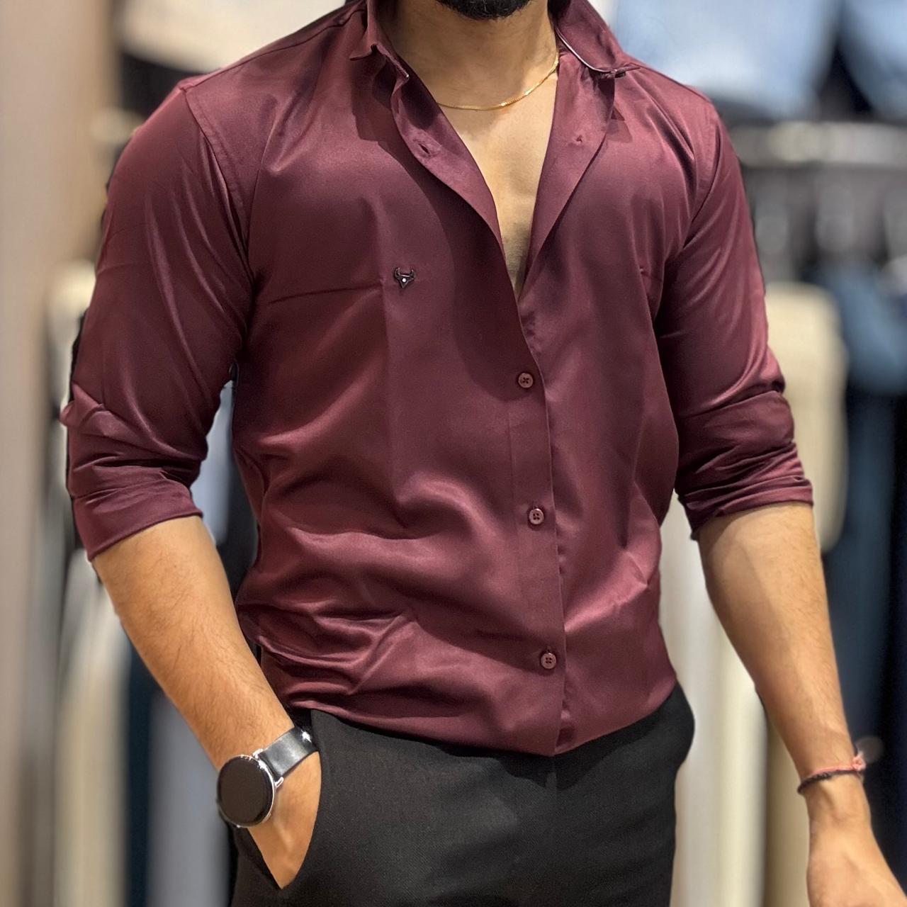 Maroon Satin Shirt