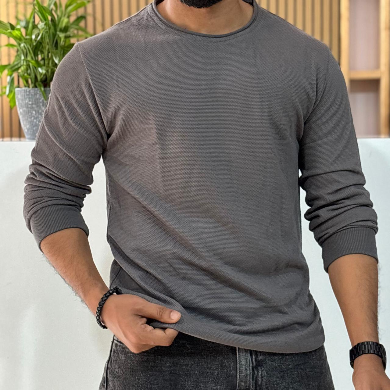 Dark Grey Solid Crew Neck T-shirt