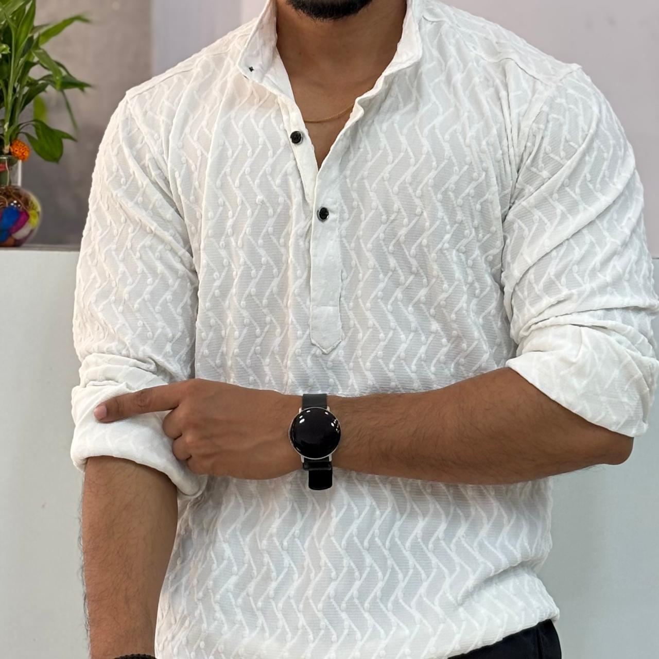 IMP White Texture Short Kurta