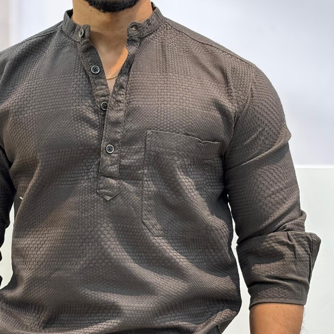 Brown Honey Texture Short Kurta