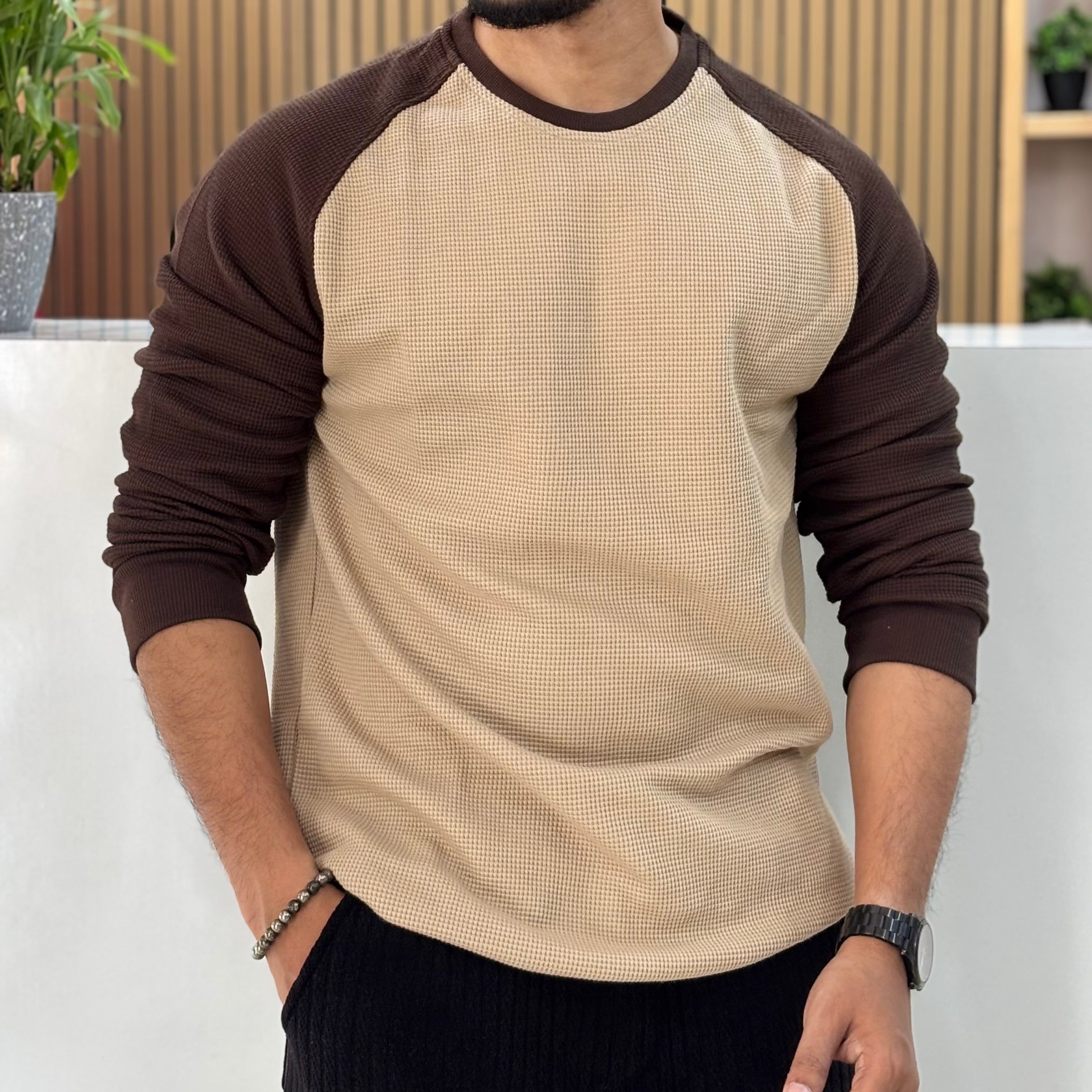 Waffle Raglan Full Sleeve T-Shirt