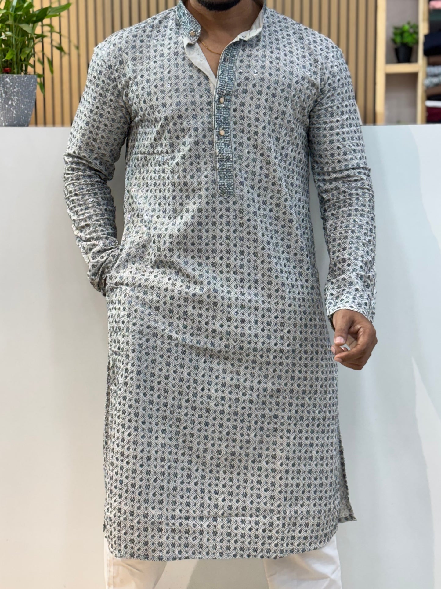 Embroidered and Sequence Kurta Blue