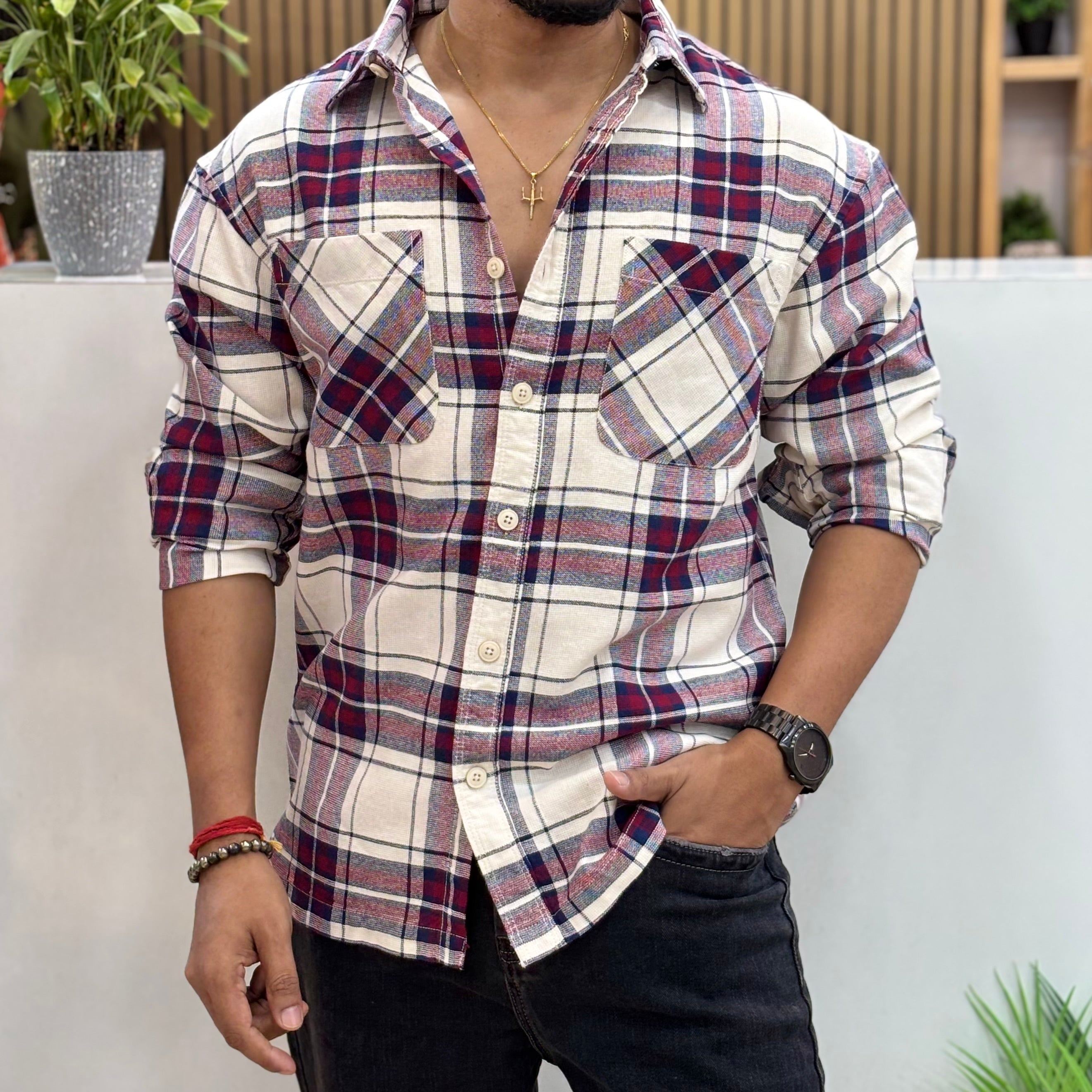 Boxy Fit Check Shirt for Men
