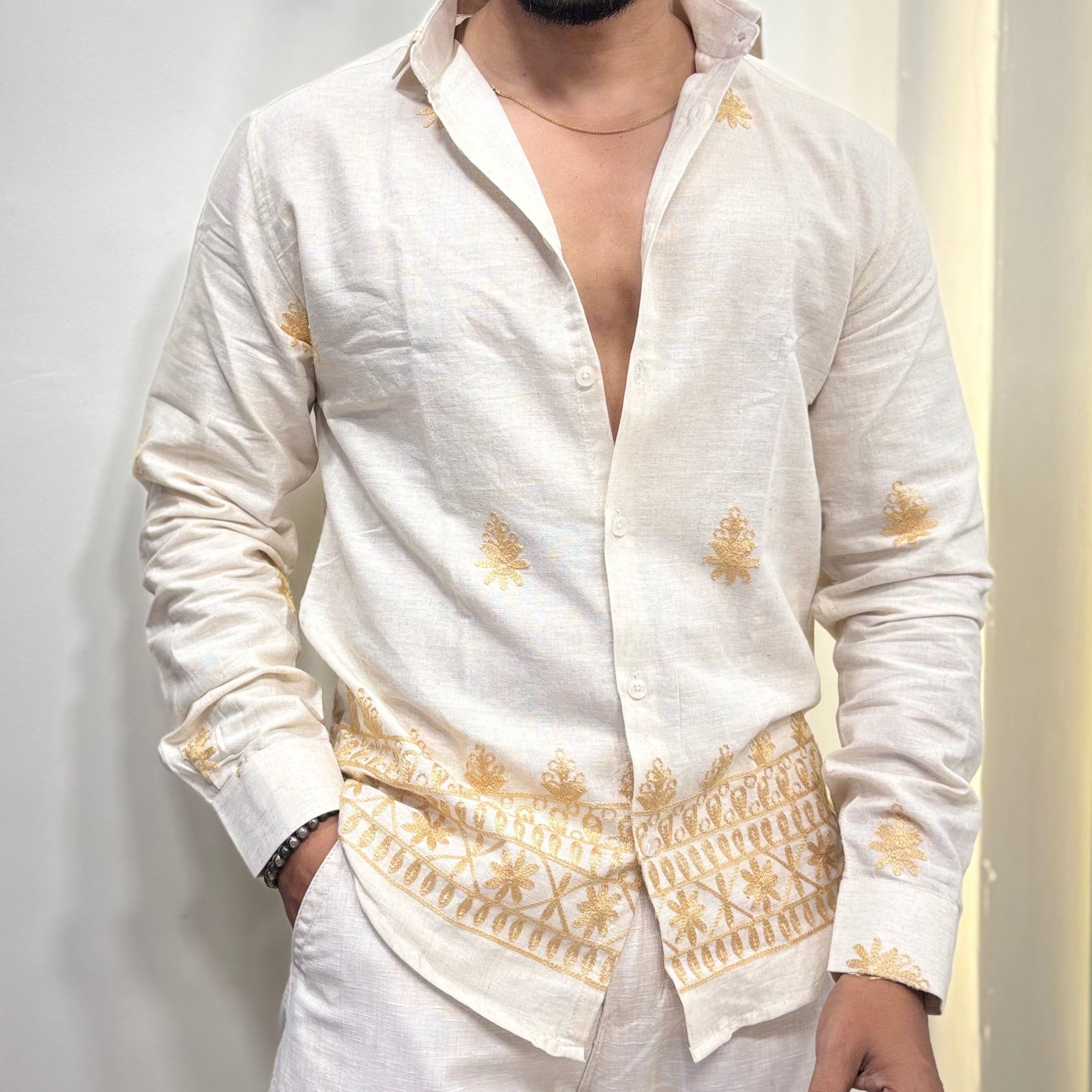 Linen Embroidery Shirt Cream