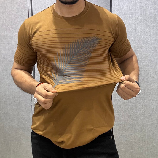 Chest Strips Brown Half Sleeve Tshirt