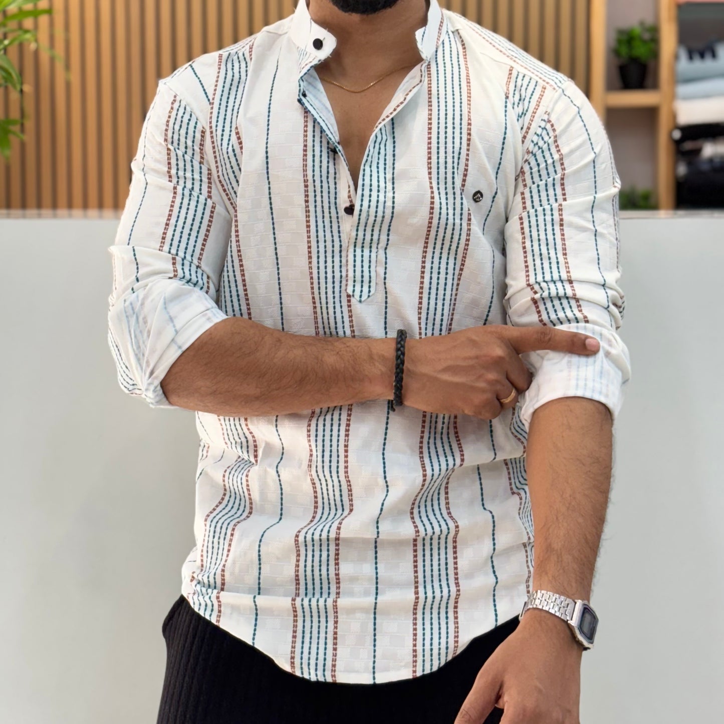 Digital Print Blue Stripe Short Kurta