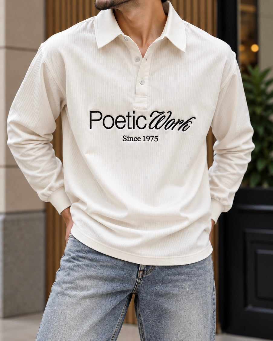 Embroidered Waffle Boxy Fit Polo - Off White