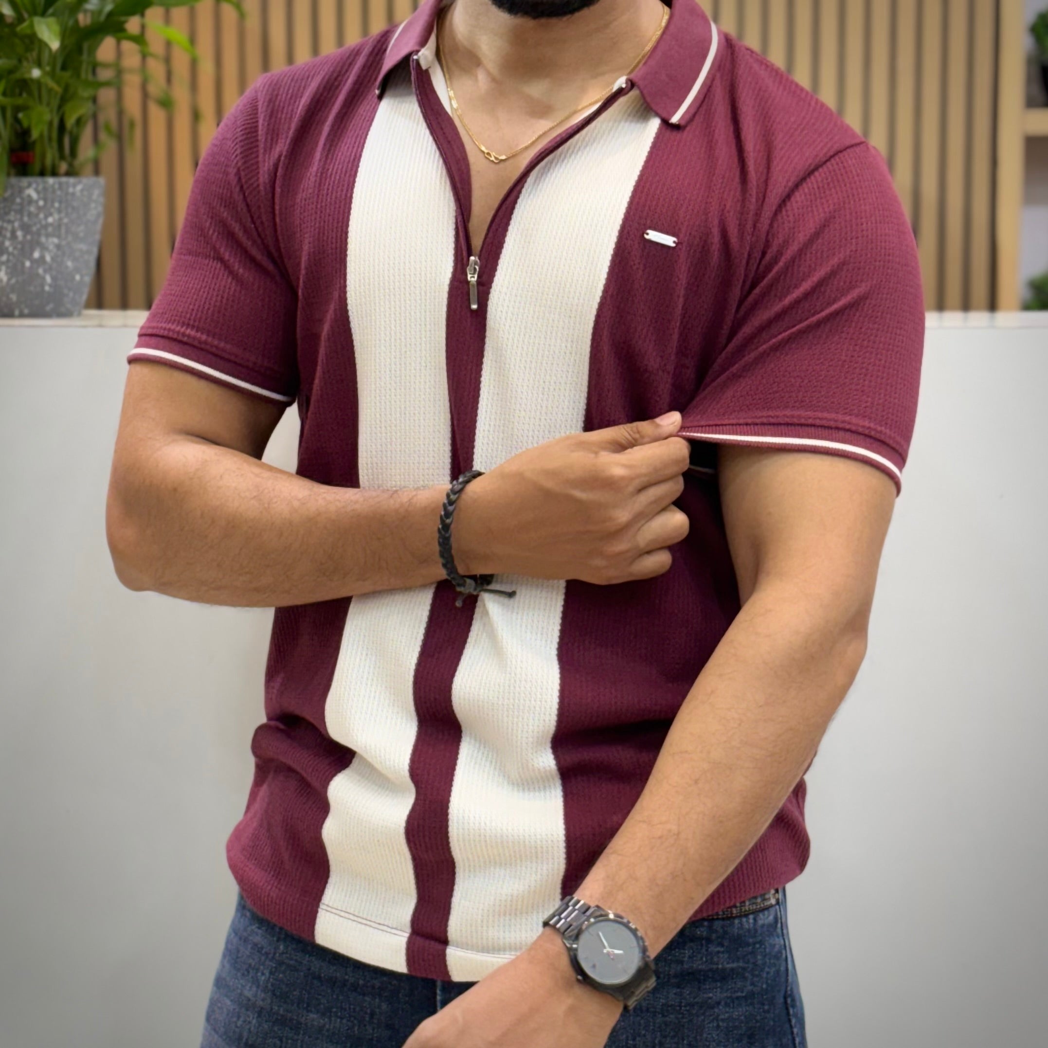 Vertical Stripe Polo T-Shirt