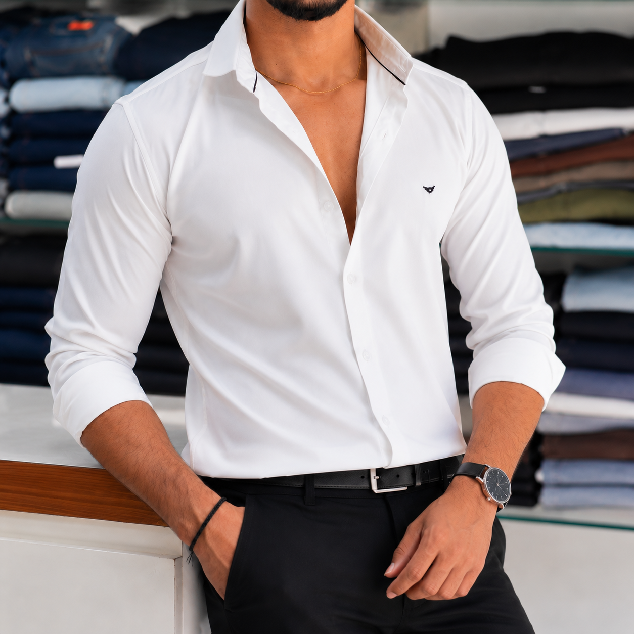 Premium Satin Solid Shirt - White