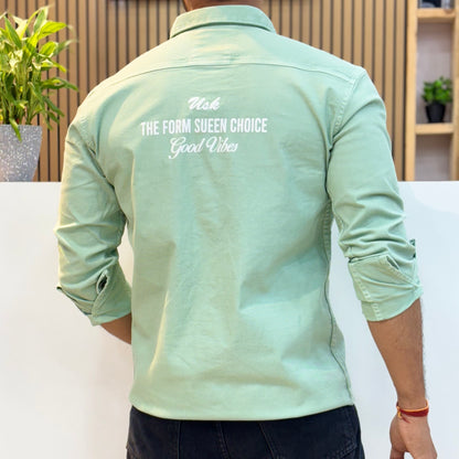 Sage Double Pocket Back Print Shirt