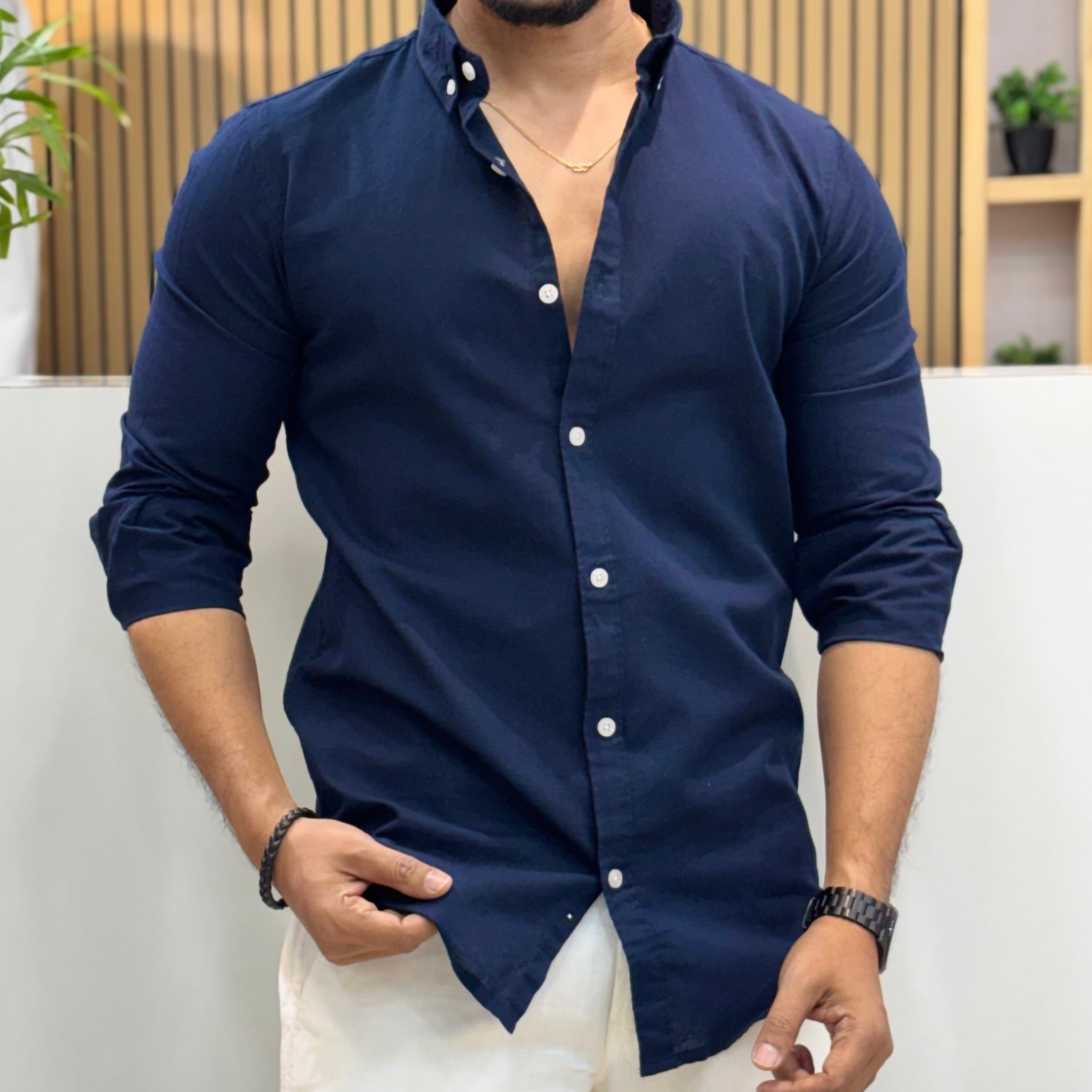 Blue Linen Blend Shirt