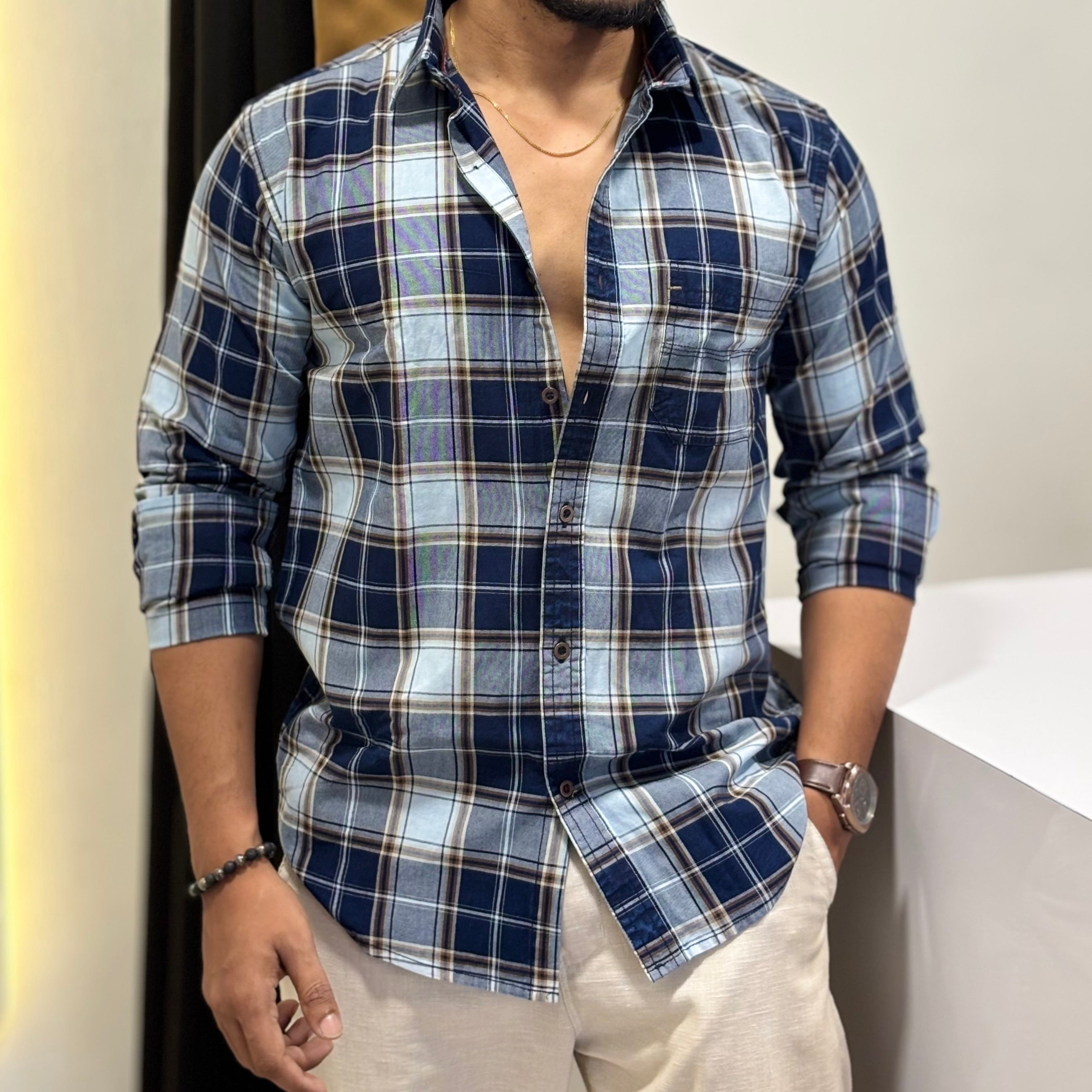 Indigo Plaid Casual Shirt
