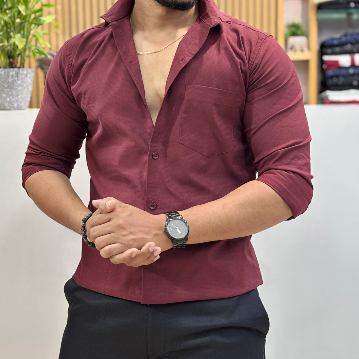 Men’s Solid Shirt Maroon