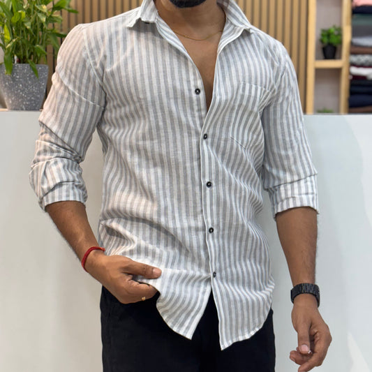 Cotton Striped Shirt Gray