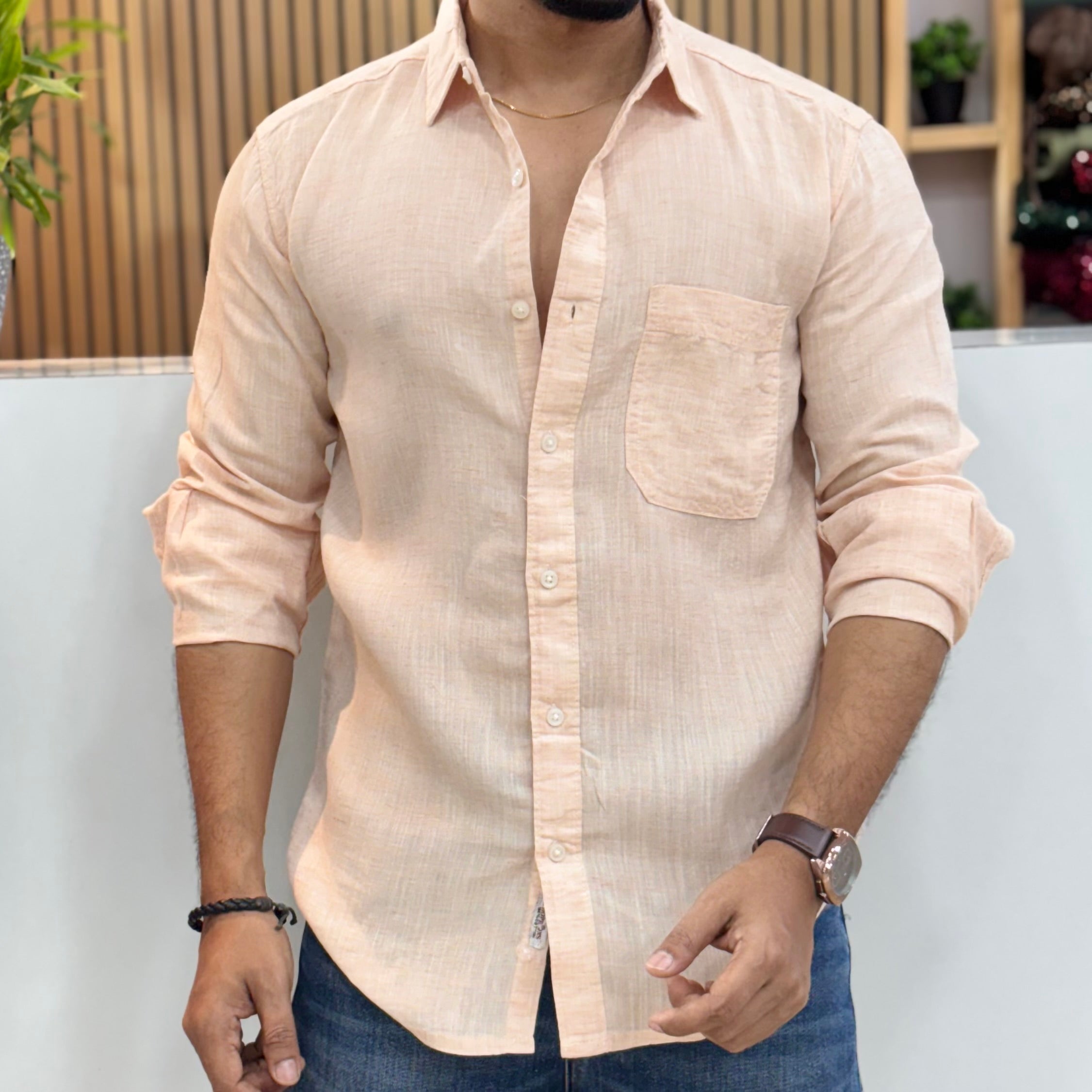 Classic Linen Shirt Orange