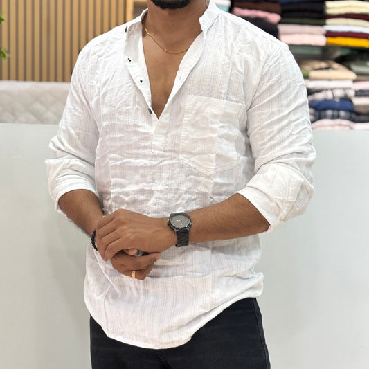 White Self Design Short Kurta