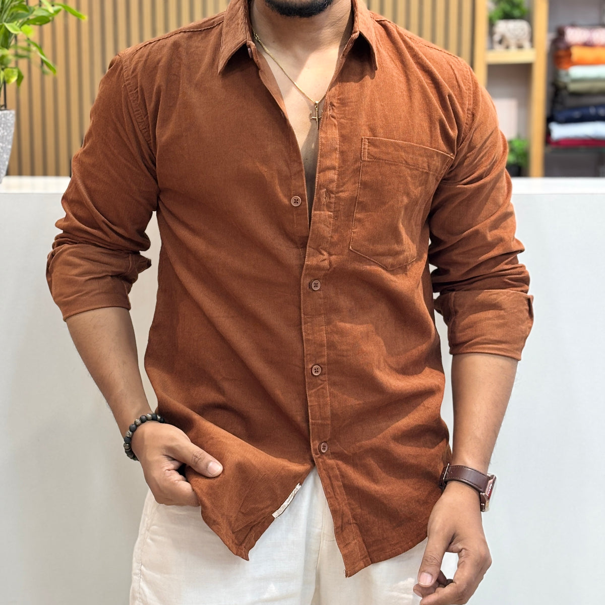 Corduroy Shirt for Men | Rust Brown