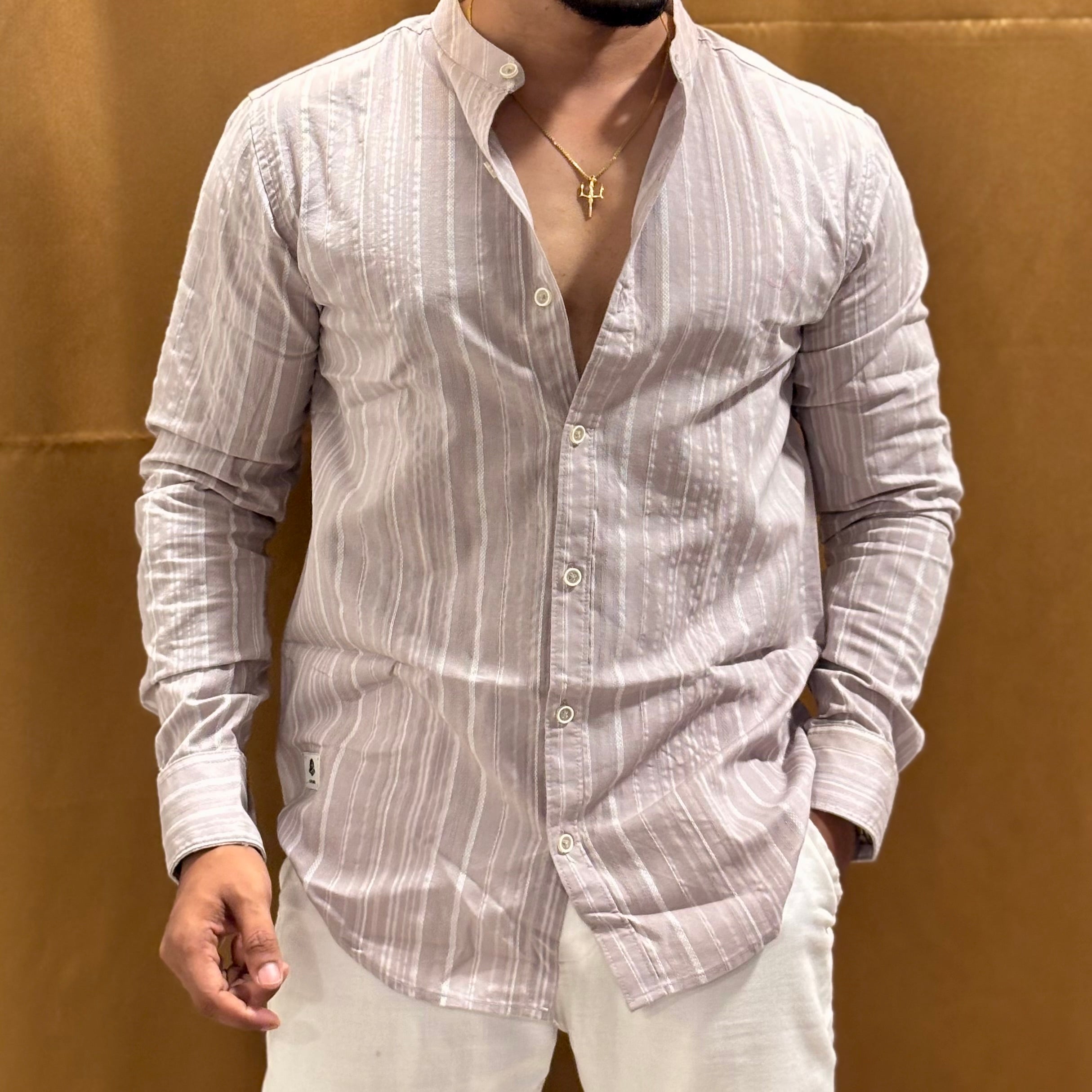 Stripe Mandarin Collar Shirt