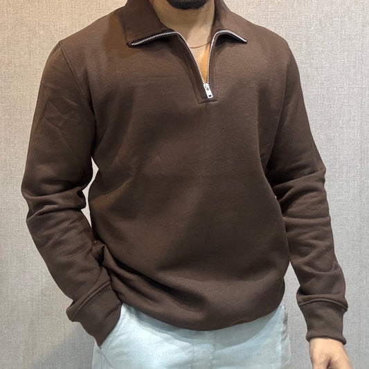 Polo Zipper Full Sleeve Brown Sweatshirt