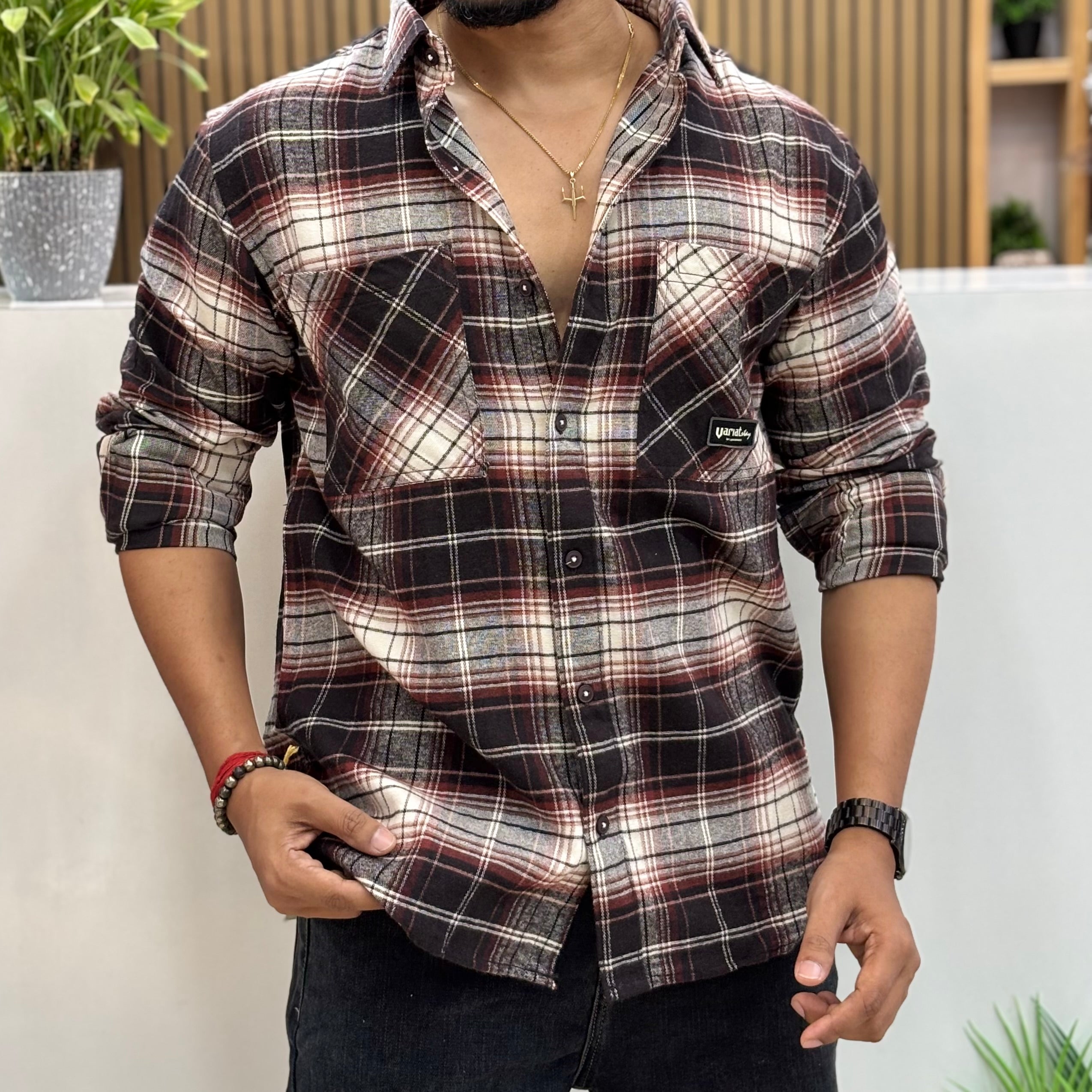 Boxy Fit Check Shirt for Men