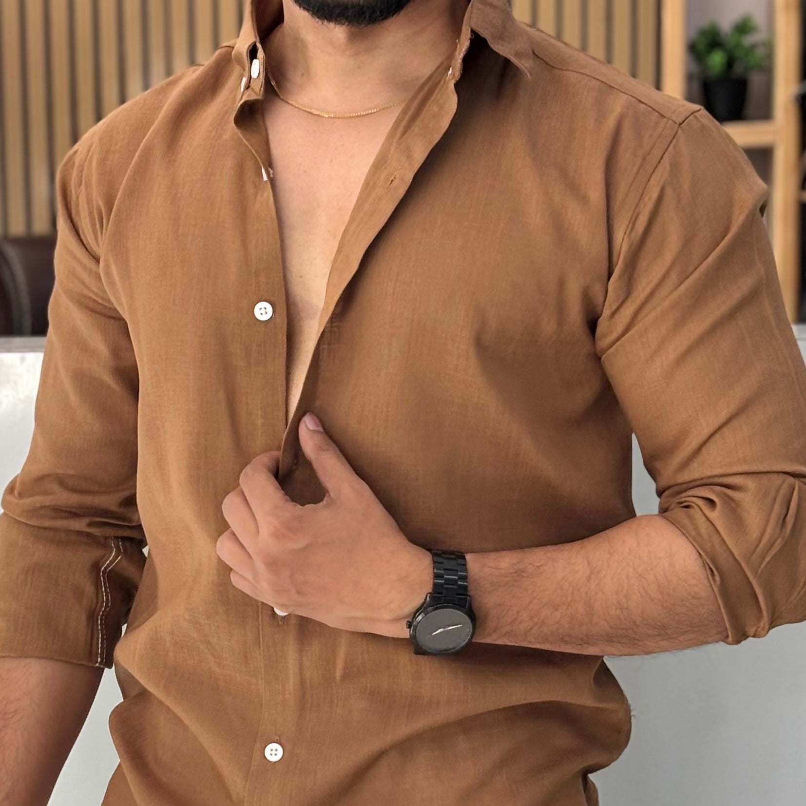 Premium Linen Shirt for Men – Caramel Brown