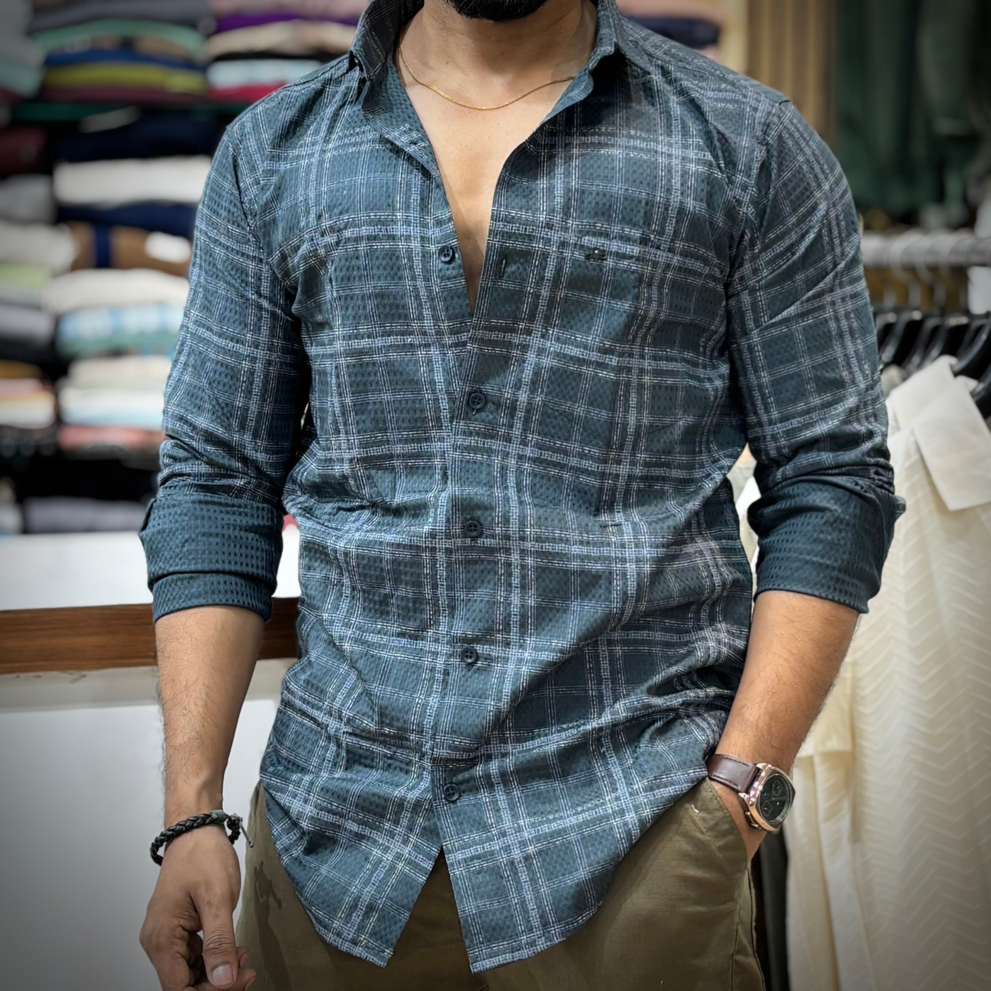 Texture Teal Check Shirt