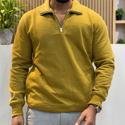 Polo Zipper Full Sleeve Mustard Yellow Sweatshirt