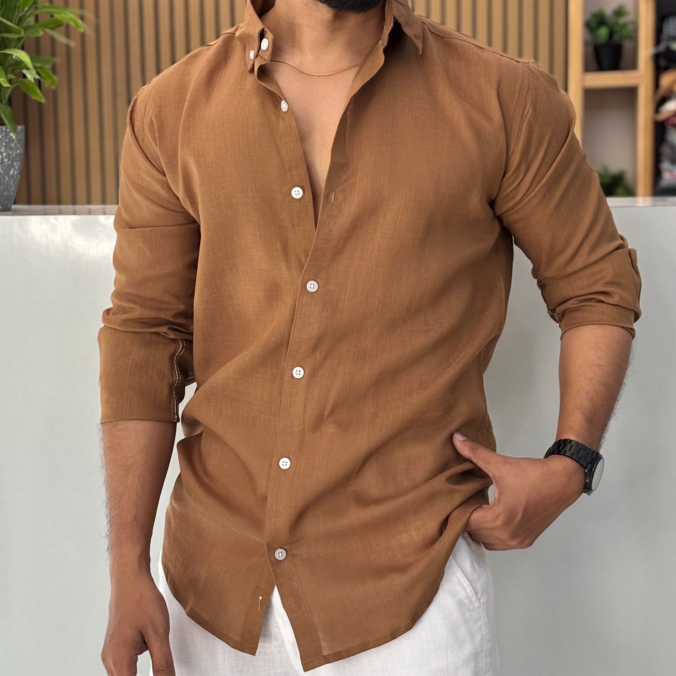 Premium Linen Shirt for Men – Caramel Brown