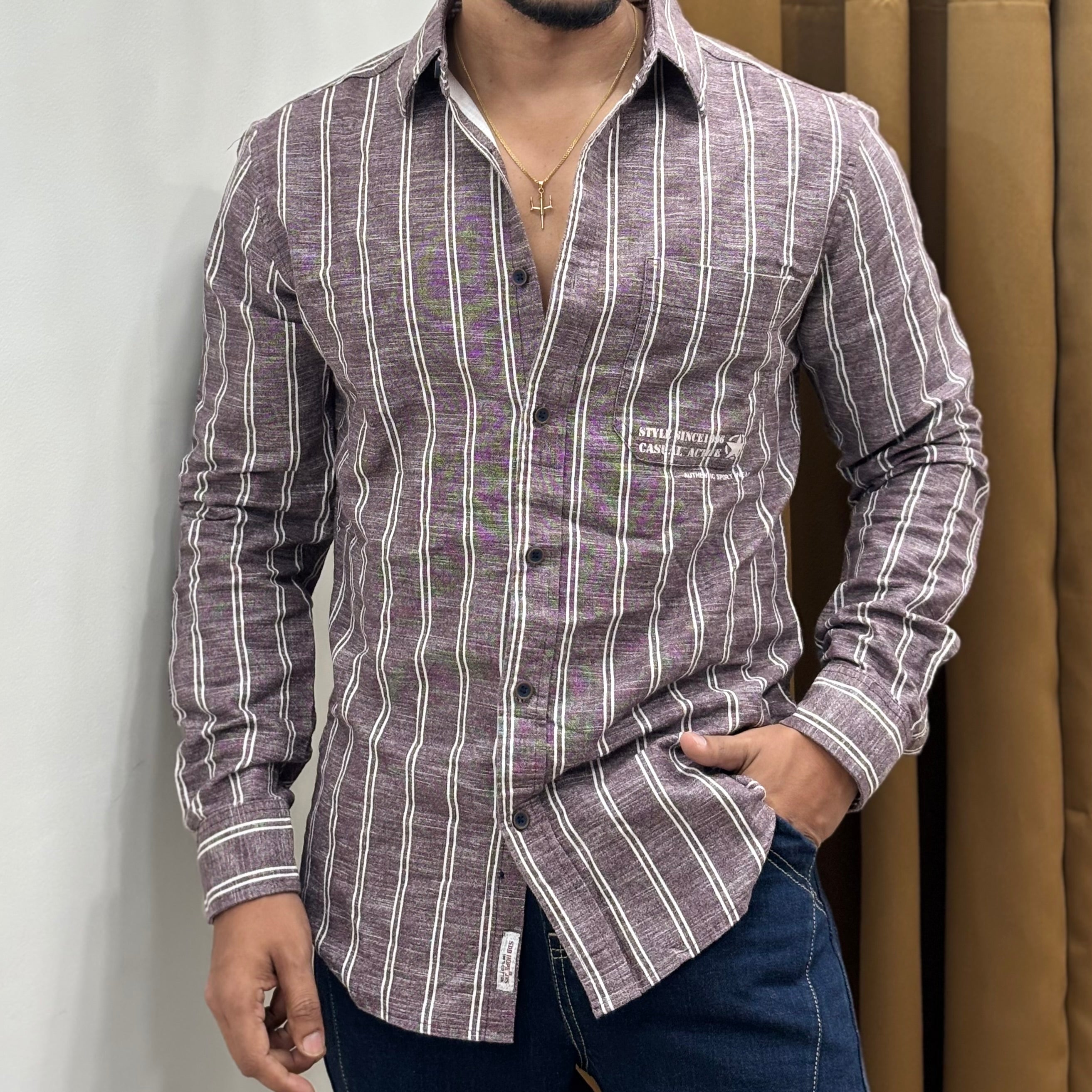 Dusty Mauve Vertical Stripe Shirt