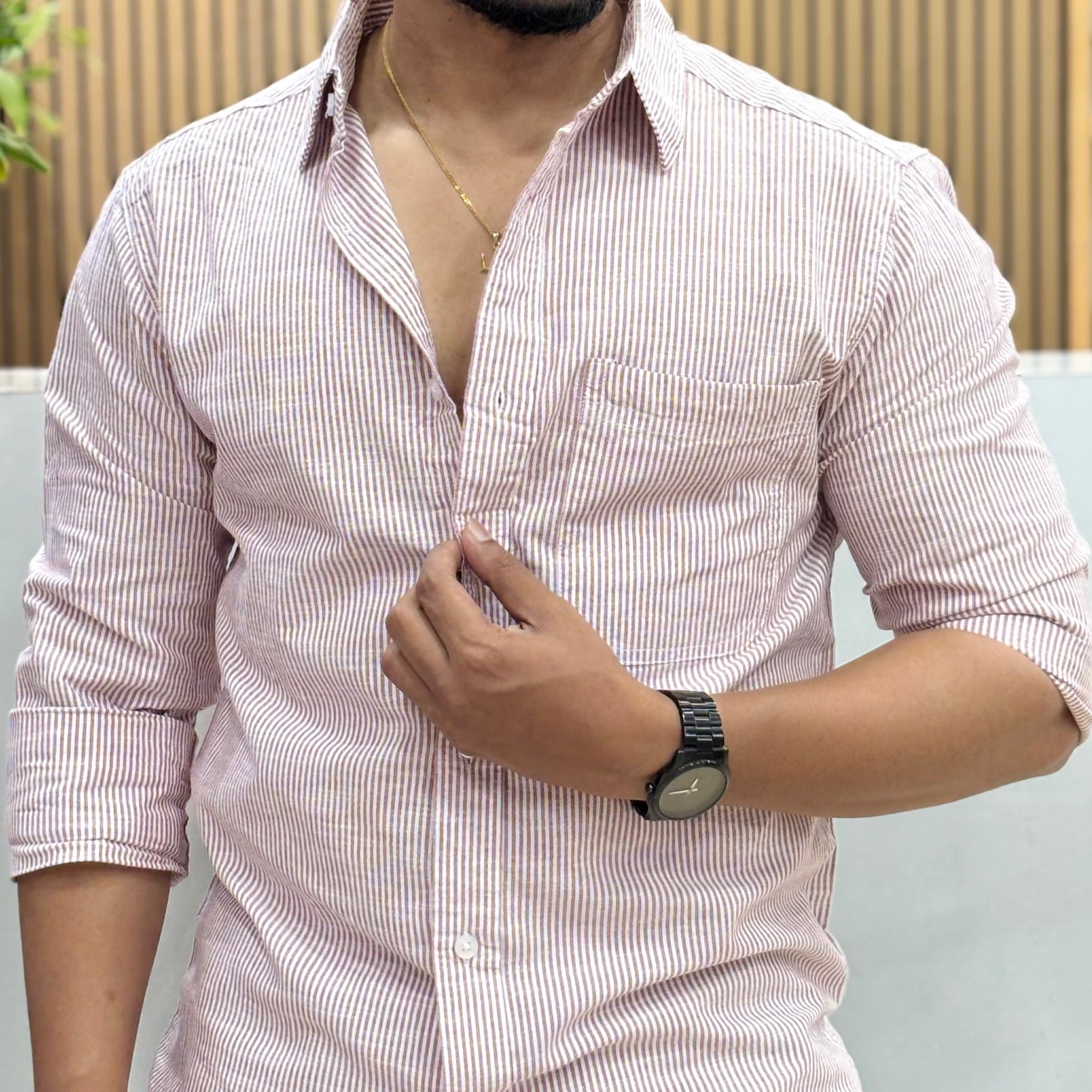 Micro Stripe Cotton Linen Shirt