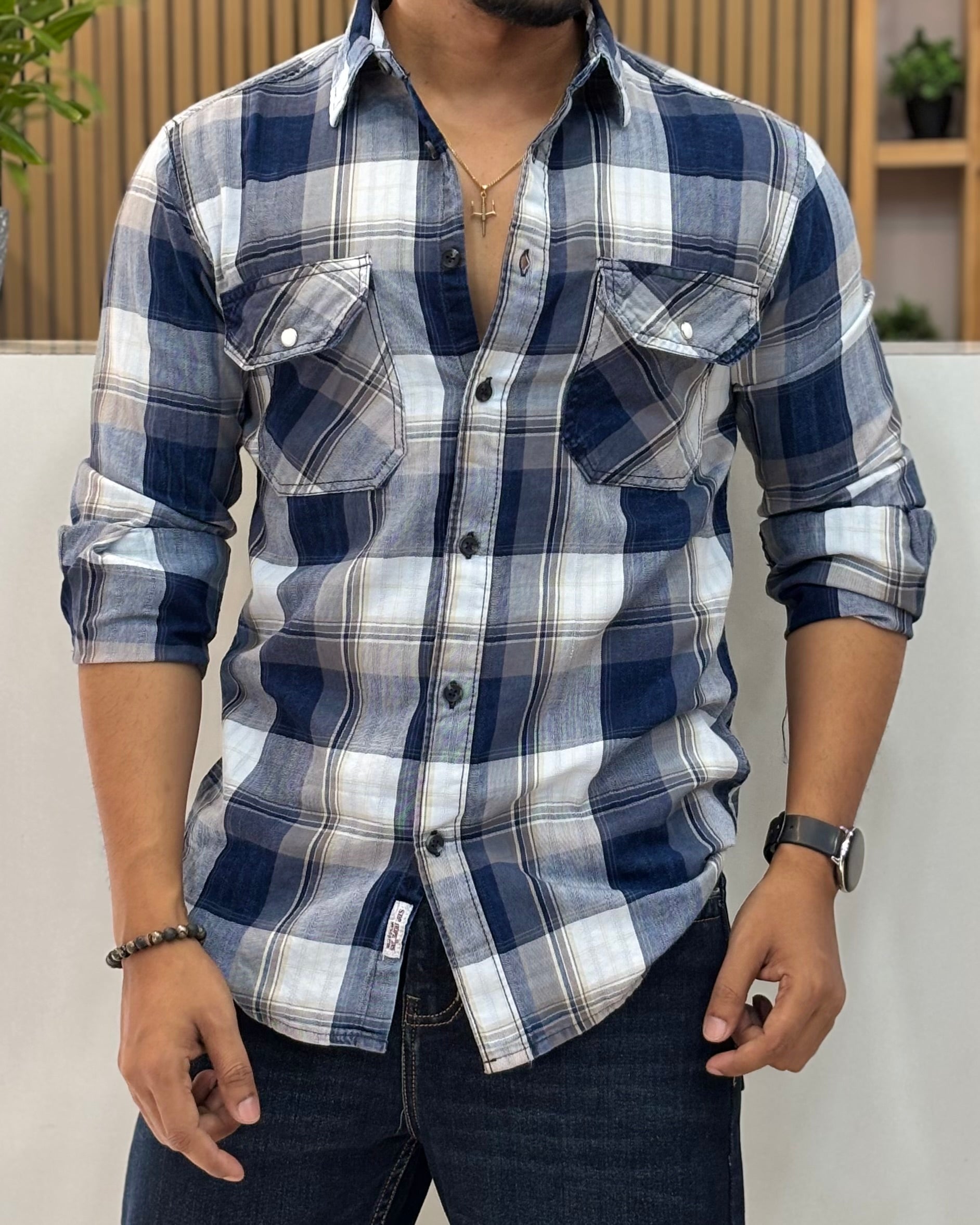Indigo Plaid Casual Shirt