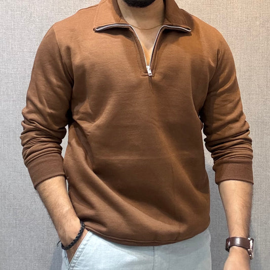 Polo Zipper Full Sleeve Rust Brown Sweatshirt